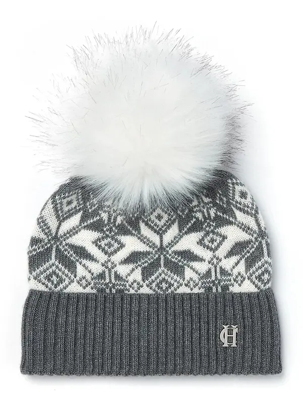 Holland Cooper Beatrice Beanie Bobble Hat -  Grey Marl Cream Image 1