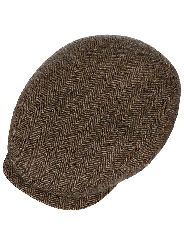 Stetson Belfast Driver Classic Wool Herringbone Flat Cap - Brown Melange Image 2