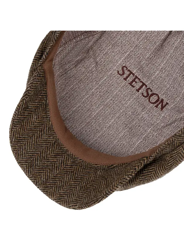 Stetson Belfast Driver Classic Wool Herringbone Flat Cap - Brown Melange Image 3