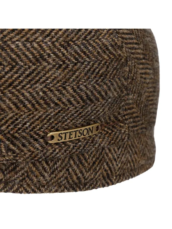 Stetson Belfast Driver Classic Wool Herringbone Flat Cap - Brown Melange Image 4