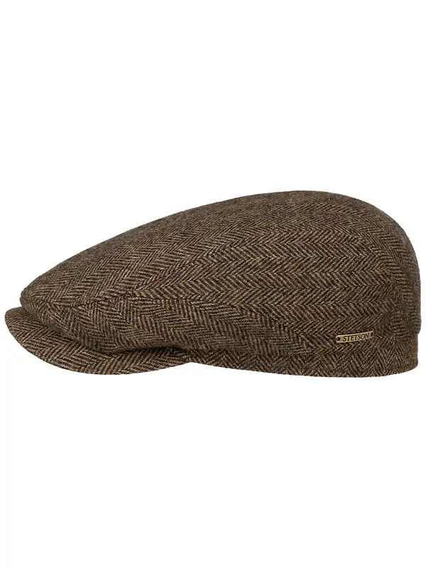 Stetson Belfast Driver Classic Wool Herringbone Flat Cap - Brown Melange Image 1