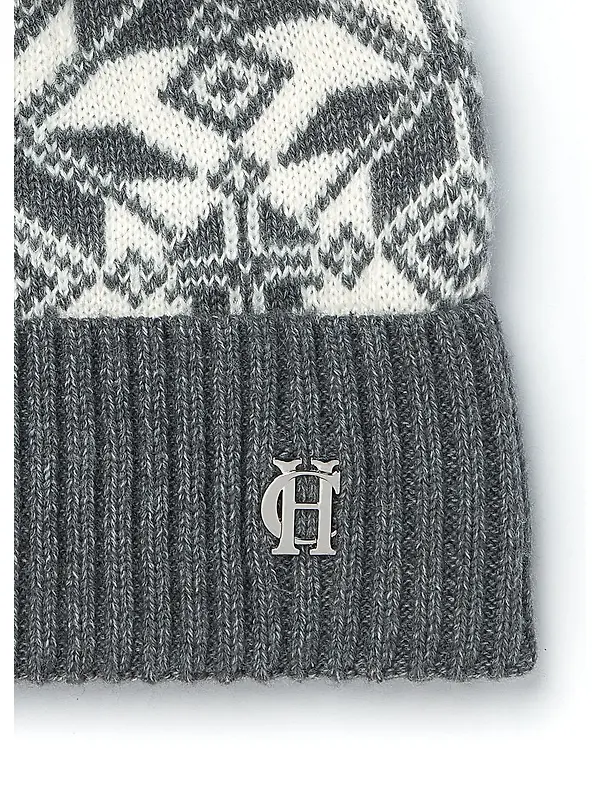 Holland Cooper Beatrice Beanie Bobble Hat -  Grey Marl Cream Image 2