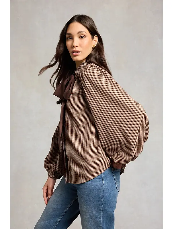 Holland Cooper Women's Burford Blouse - Coffee Gingham Image 5
