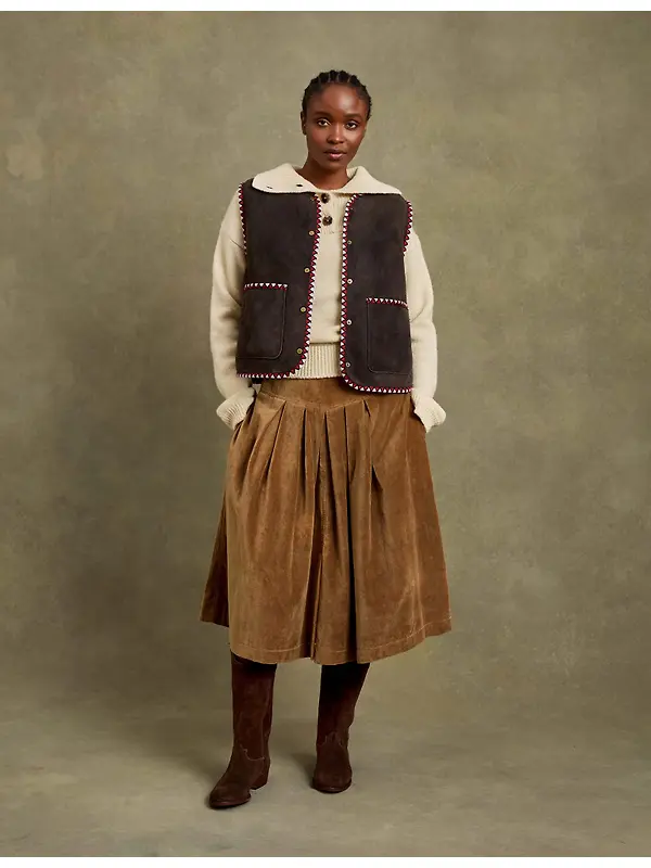 Penelope Chilvers Women's Lancaster Cotton Velvet Skirt - Tan Image 5