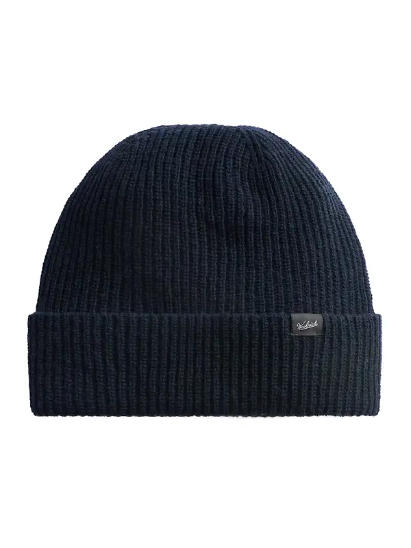 Woolrich Men's Merino Knitted Ribbed Beanie - Melton Blue Image 1