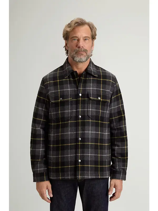 Woolrich Men's Recycled Italian Wool Blend Padded Alaskan Check Overshirt - Grey Black Check Image 2