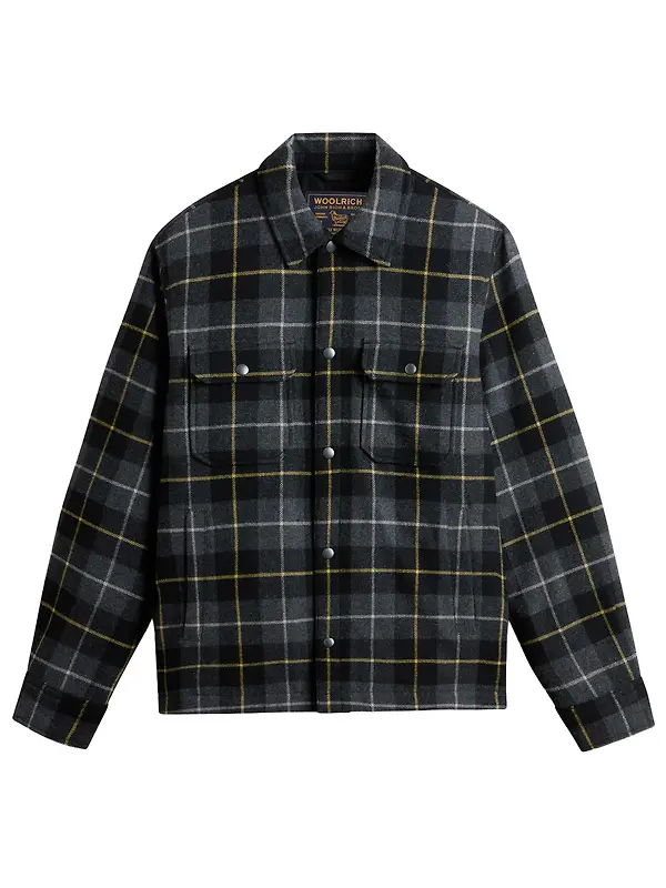Woolrich Men's Recycled Italian Wool Blend Padded Alaskan Check Overshirt - Grey Black Check Image 1