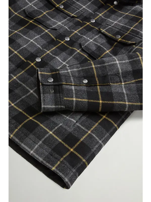 Woolrich Men's Recycled Italian Wool Blend Padded Alaskan Check Overshirt - Grey Black Check Image 7