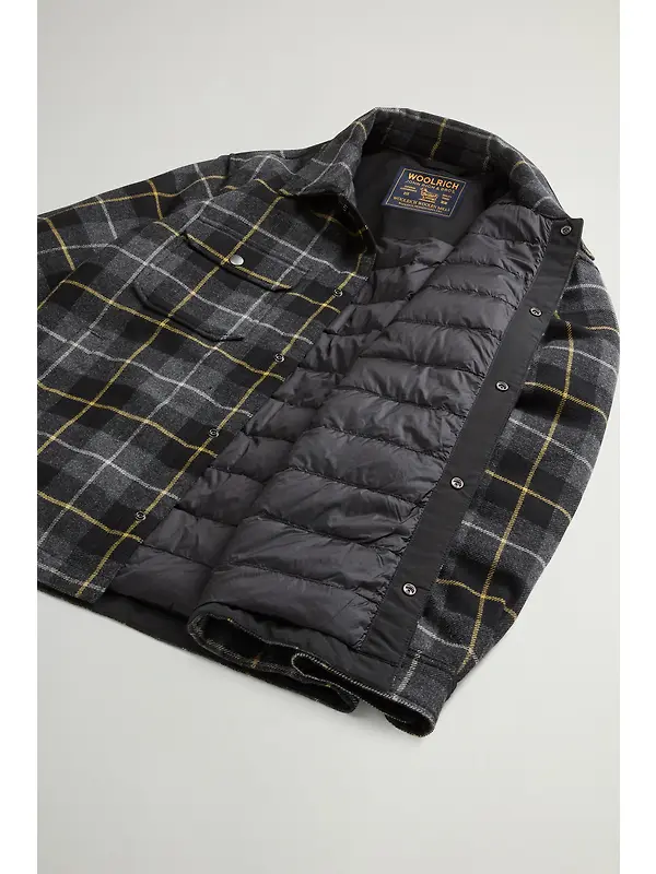 Woolrich Men's Recycled Italian Wool Blend Padded Alaskan Check Overshirt - Grey Black Check Image 8