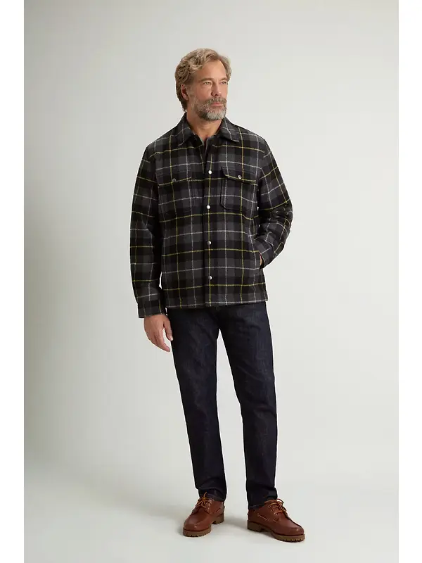 Woolrich Men's Recycled Italian Wool Blend Padded Alaskan Check Overshirt - Grey Black Check Image 3