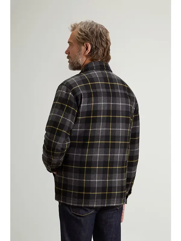 Woolrich Men's Recycled Italian Wool Blend Padded Alaskan Check Overshirt - Grey Black Check Image 4