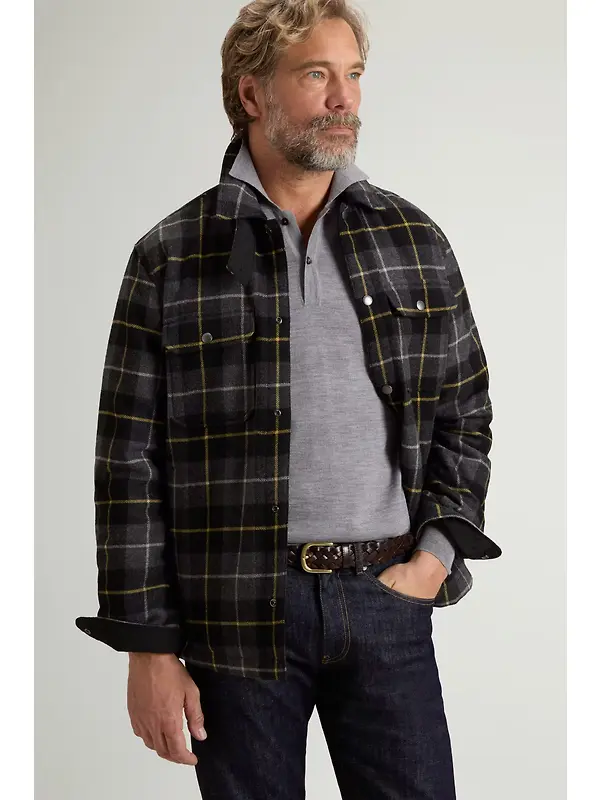 Woolrich Men's Recycled Italian Wool Blend Padded Alaskan Check Overshirt - Grey Black Check Image 5
