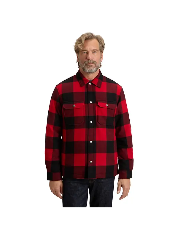 Woolrich Men's Recycled Italian Wool Blend Padded Alaskan Check Overshirt - Red Buffalo Image 1