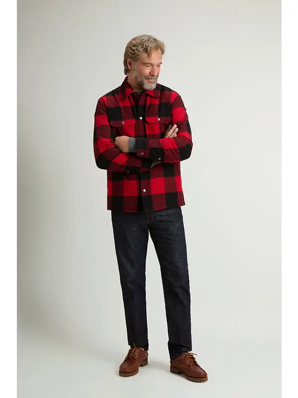 Woolrich Men's Recycled Italian Wool Blend Padded Alaskan Check Overshirt - Red Buffalo Image 2
