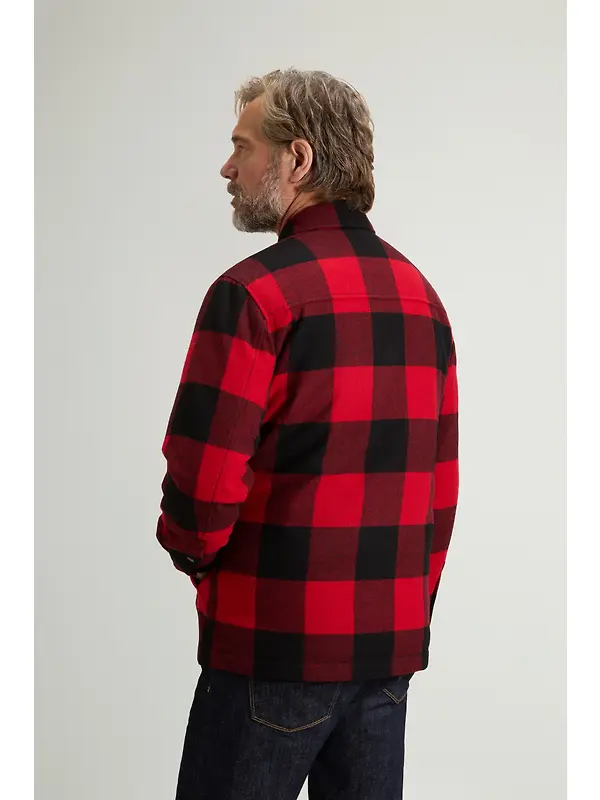 Woolrich Men's Recycled Italian Wool Blend Padded Alaskan Check Overshirt - Red Buffalo Image 3