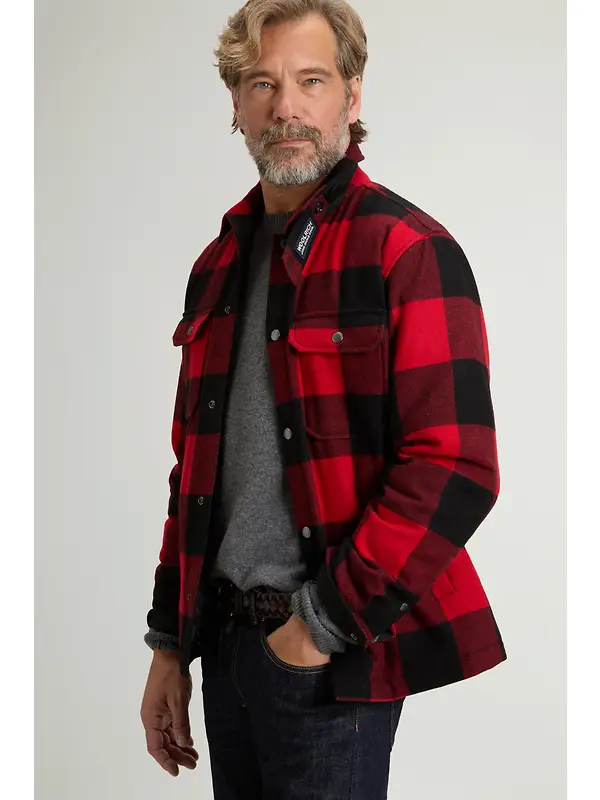 Woolrich Men's Recycled Italian Wool Blend Padded Alaskan Check Overshirt - Red Buffalo Image 4