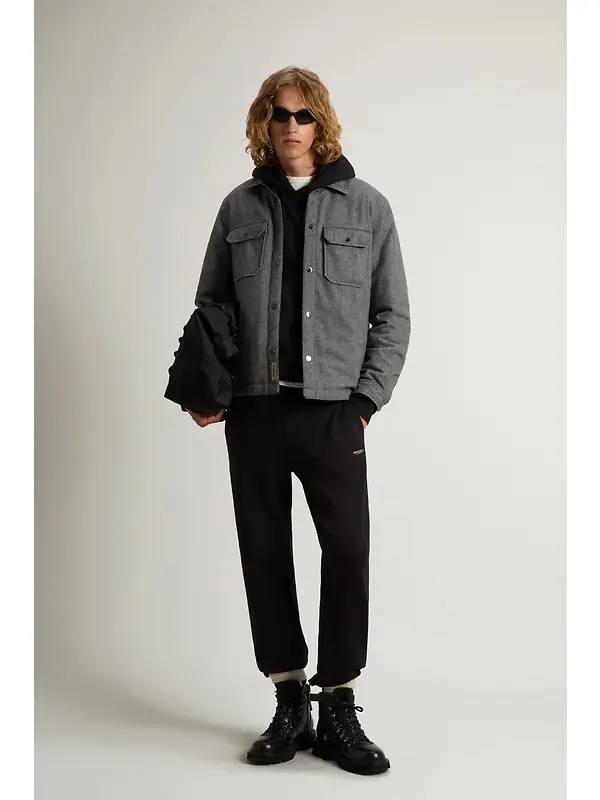 Woolrich Men's Wool Check Alaskan Shirt Jacket - Herringbone Grey Image 3