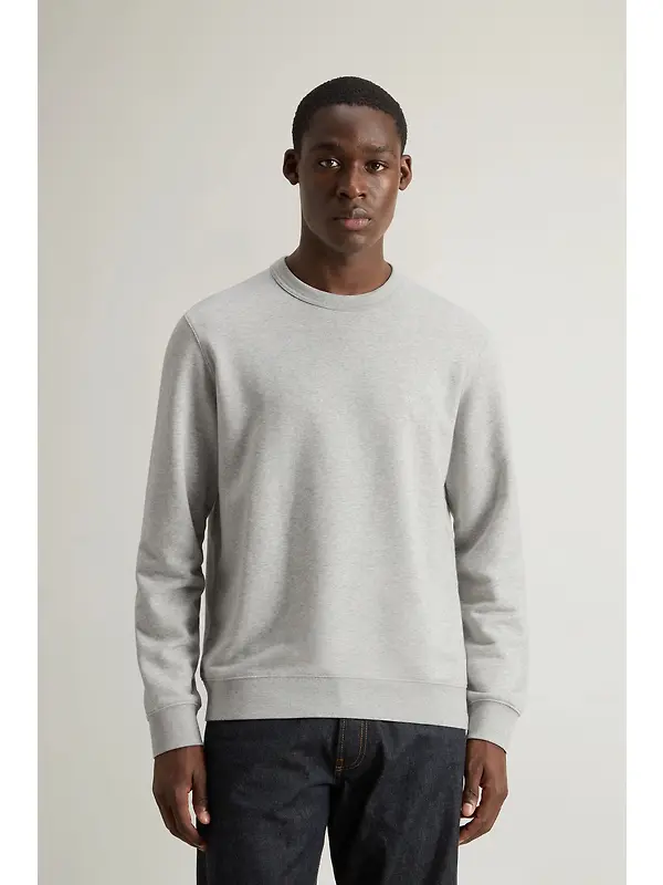 Woolrich Men's Logo Script Cotton Fleece Crewneck - Light Grey Melange Image 2