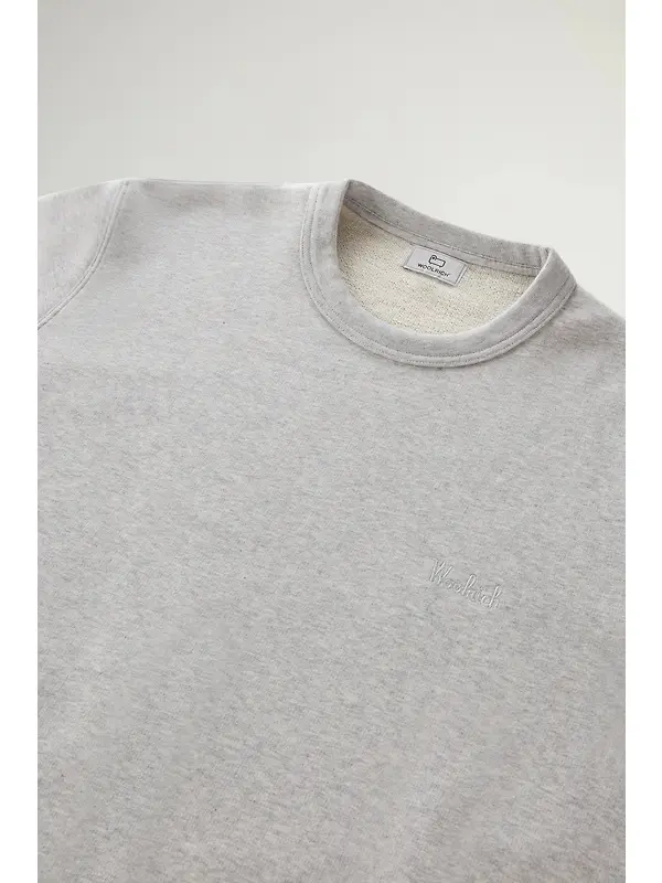 Woolrich Men's Logo Script Cotton Fleece Crewneck - Light Grey Melange Image 7