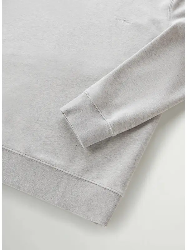 Woolrich Men's Logo Script Cotton Fleece Crewneck - Light Grey Melange Image 6