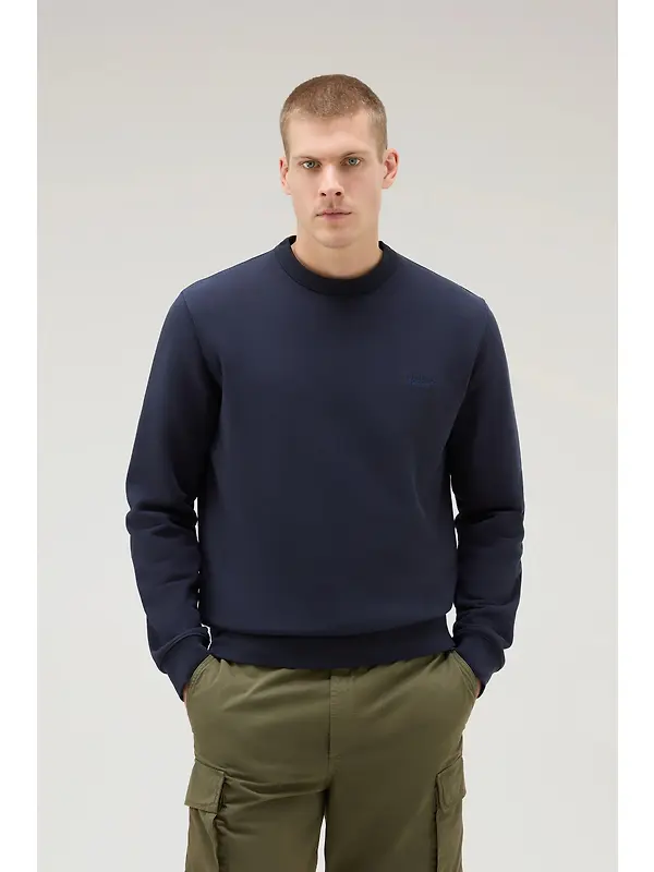 Woolrich Men's Logo Script Cotton Fleece Crewneck - Melton Blue Image 2