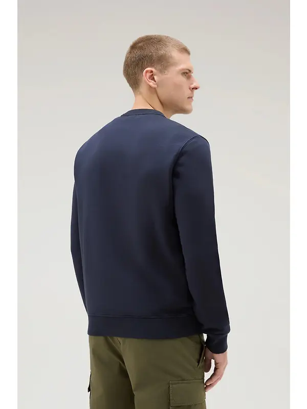 Woolrich Men's Logo Script Cotton Fleece Crewneck - Melton Blue Image 3