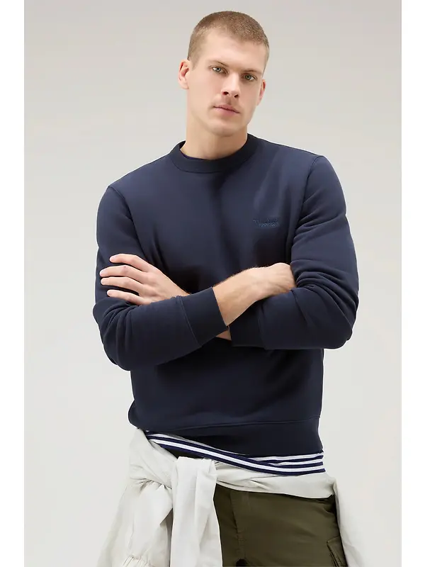 Woolrich Men's Logo Script Cotton Fleece Crewneck - Melton Blue Image 4