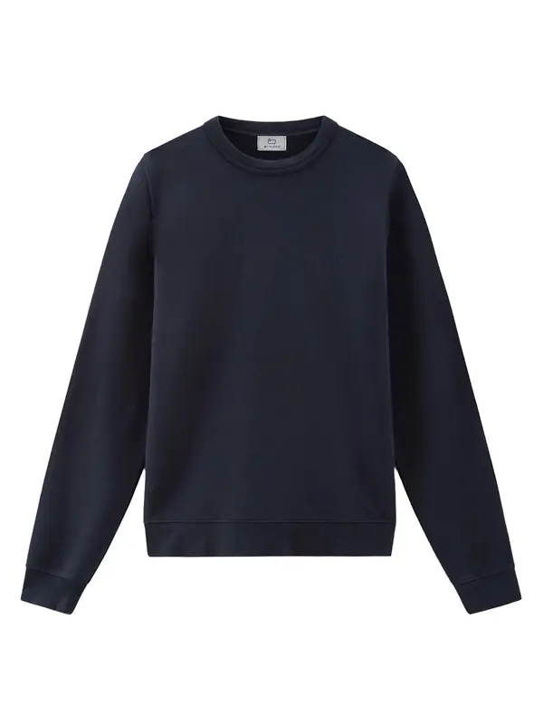 Woolrich Men's Logo Script Cotton Fleece Crewneck - Melton Blue Image 1