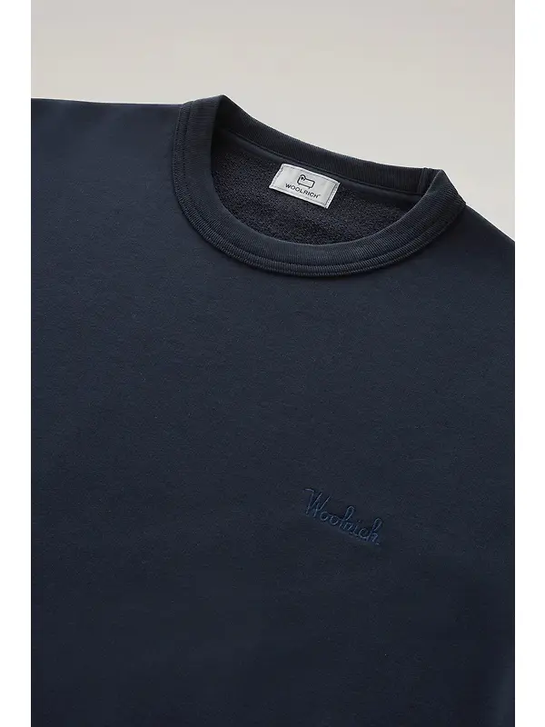 Woolrich Men's Logo Script Cotton Fleece Crewneck - Melton Blue Image 7