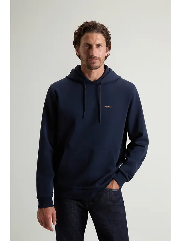 Woolrich Men's Cotton-Blend Interlock Hooded Sweatshirt - Melton Blue Image 2