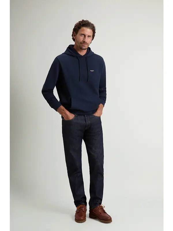Woolrich Men's Cotton-Blend Interlock Hooded Sweatshirt - Melton Blue Image 3