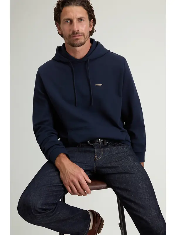 Woolrich Men's Cotton-Blend Interlock Hooded Sweatshirt - Melton Blue Image 5