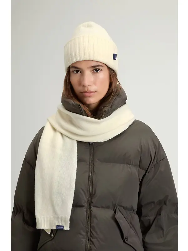 Woolrich Women's Made in Italy Wool-Blend Beanie and Scarf Gift Set - Milky Cream Image 2