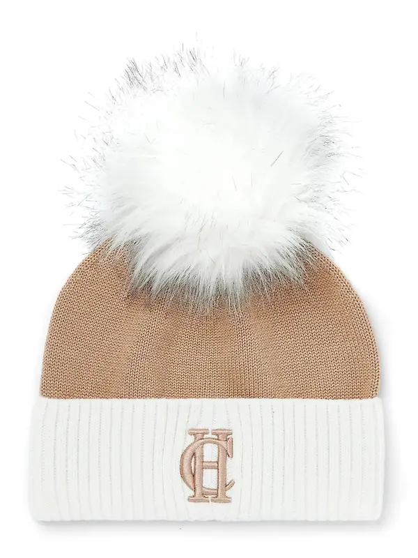 Holland Cooper Chelsea Merino Beanie Bobble Hat - Camel Image 1
