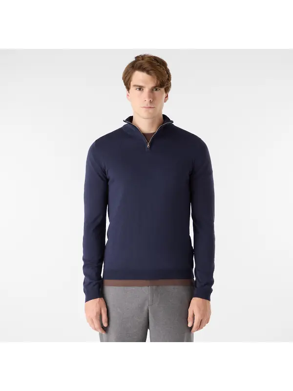 Oliver Sweeney Men's Curragh Merino Wool Quarter Zip Jumper - Navy Marl Image 2