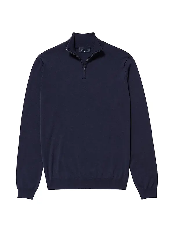 Oliver Sweeney Men's Curragh Merino Wool Quarter Zip Jumper - Navy Marl Image 1