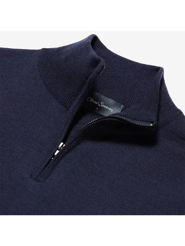 Oliver Sweeney Men's Curragh Merino Wool Quarter Zip Jumper - Navy Marl Image 4