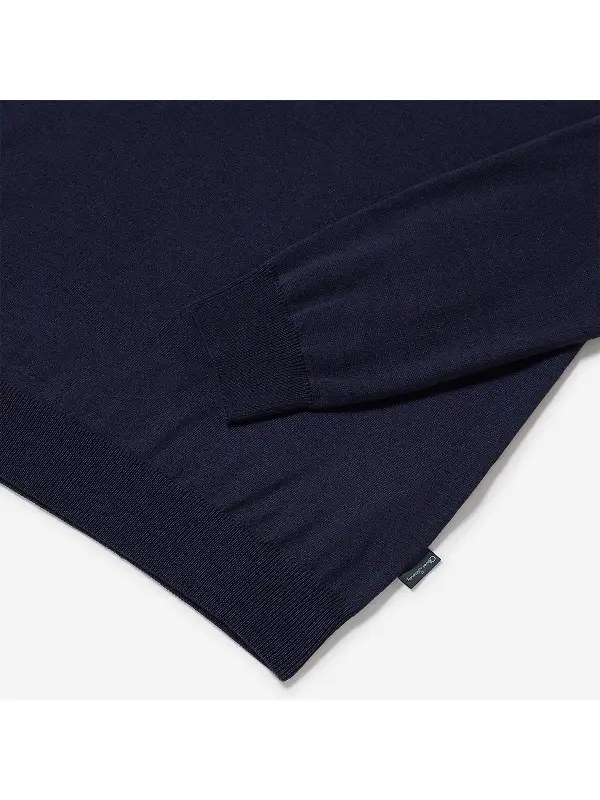 Oliver Sweeney Men's Curragh Merino Wool Quarter Zip Jumper - Navy Marl Image 5