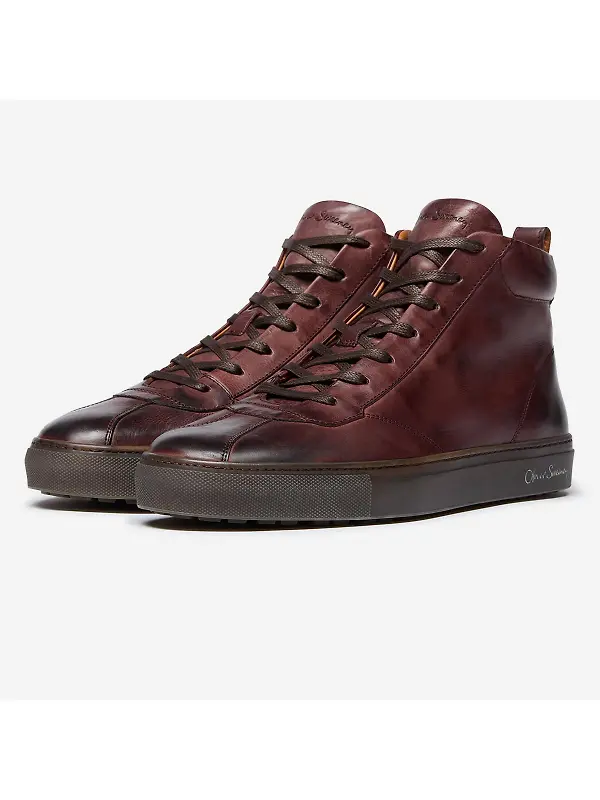 Oliver Sweeney Men's Defeza Hand Finished Calf Leather Retro Trainers - Burgundy Image 2