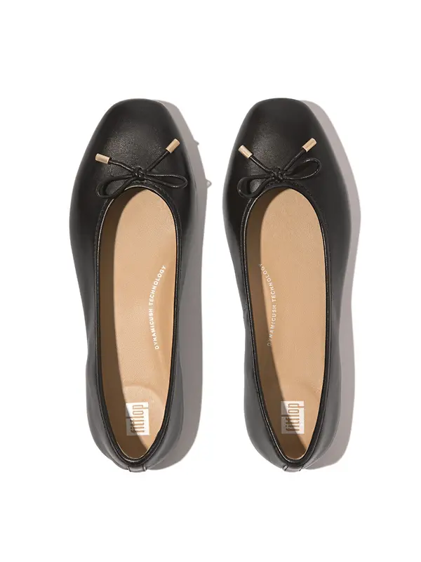 FitFlop Women's DELICATO Bow Soft Leather Ballet Flats - Black Image 3