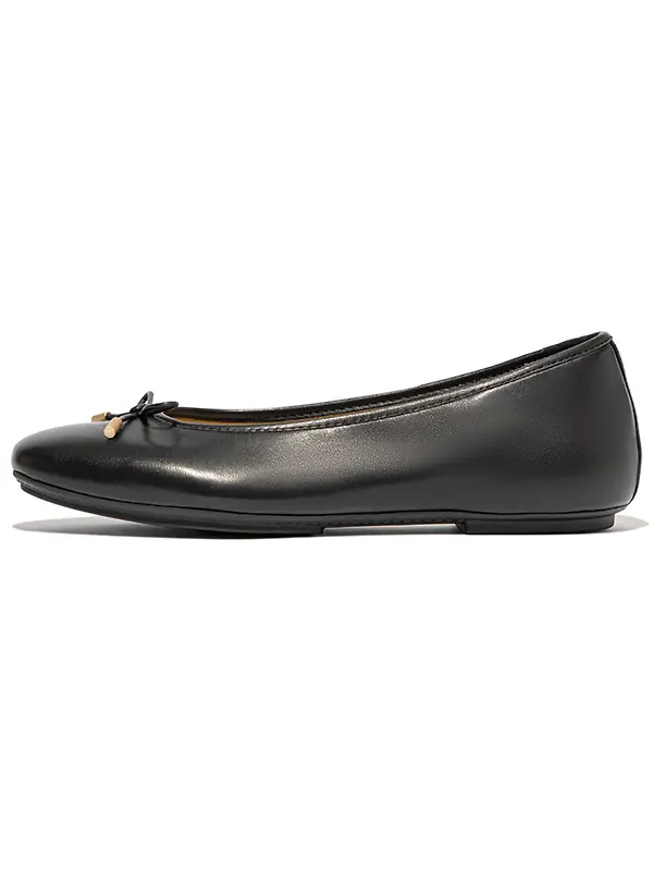 FitFlop Women's DELICATO Bow Soft Leather Ballet Flats - Black Image 10