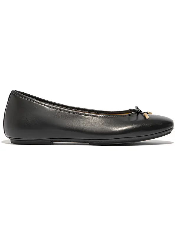 FitFlop Women's DELICATO Bow Soft Leather Ballet Flats - Black Image 1