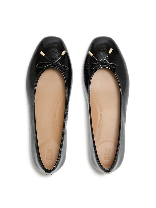 FitFlop Women's Delicato Bow Textured Patent-Leather Ballet Flats - Black Image 3