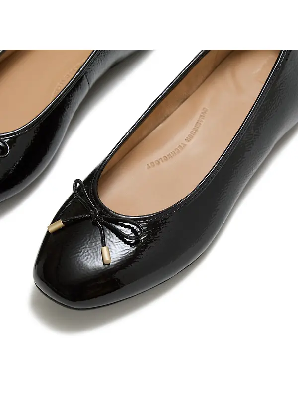 FitFlop Women's Delicato Bow Textured Patent-Leather Ballet Flats - Black Image 4