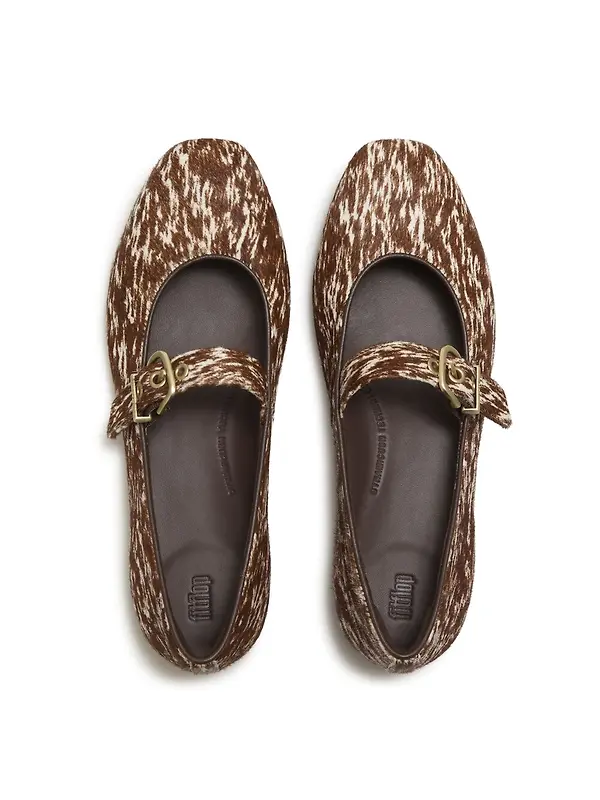 FitFlop Women's Delicato Leather Pony-Hair Mary Janes - Brown / White Image 3