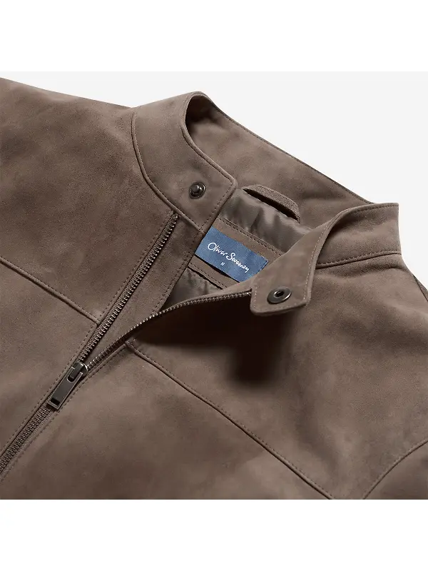 Oliver Sweeney Men's Dimson Kid Suede Biker Jacket - Truffle Image 5