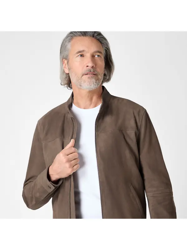 Oliver Sweeney Men's Dimson Kid Suede Biker Jacket - Truffle Image 2