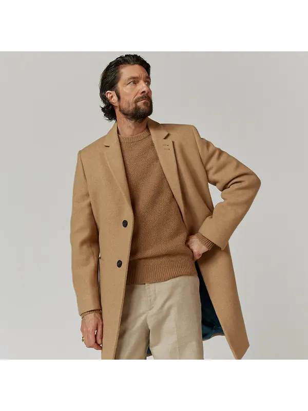 Oliver Sweeney Men's Eglinton Italian Recycled Wool Overcoat - Wheat Image 3