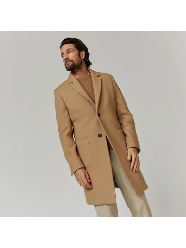 Oliver Sweeney Men's Eglinton Italian Recycled Wool Overcoat - Wheat Image 2