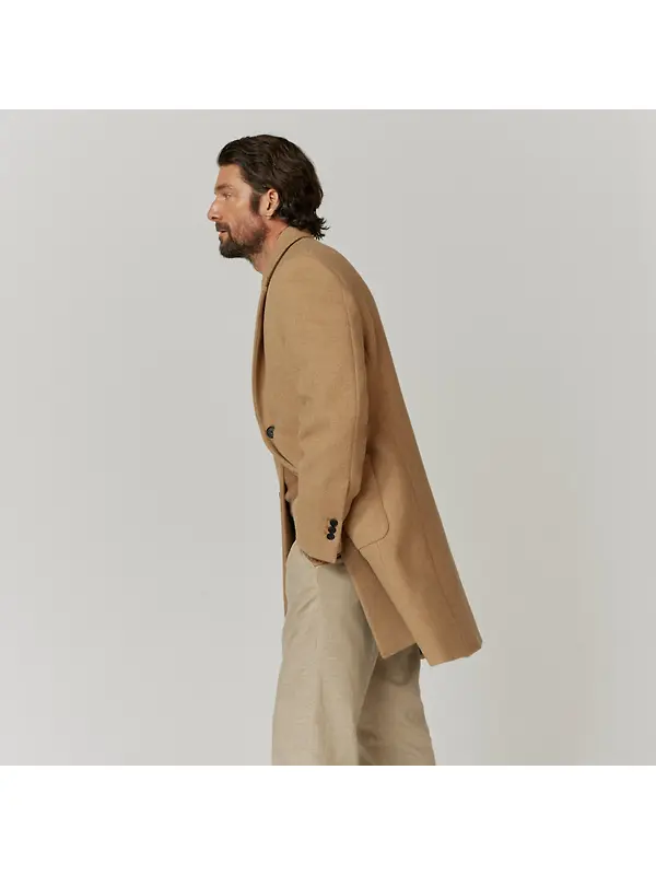 Oliver Sweeney Men's Eglinton Italian Recycled Wool Overcoat - Wheat Image 4